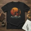 Flaming Cat Mountains Sunset stylish graphic design printed on comfortable cotton t-shirt