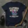 Flamingo Hockey T-Shirt design with text "Flamingo Hockey" and a cartoon flamingo playing ice hockey