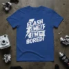 White bold text "FLASH ME! I'M BORED!" with a lightning bolt graphic and an eye symbol on a royal blue