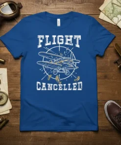 Flight Cancelled t-shirt design featuring a vintage airplane graphic and distressed typography