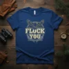 Flock You text with a raven and antlers graphic on a navy blue t-shirt, perfect for bird watching enthusiasts