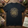 Flora Botanica Naturectiot's vintage floral design on a dark t-shirt, featuring detailed botanical illustrations and gold text
