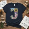 Floral Letter J creative graphic design printed on comfortable cotton t-shirt