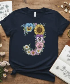 Floral Letter J creative graphic design printed on comfortable cotton t-shirt