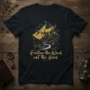Follow The Word not The Herd Christian t-shirt with a golden bull on a mountain and a cross