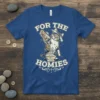 For The Homies t-shirt with a cartoon cat pouring milk into a bowl of cereal, vintage style graphic