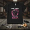 Forget Princess I Want To Be A Ninja T-Shirt design featuring a cartoon ninja girl doing a kick, surrounded by