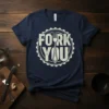 FORK YOU sarcastic humor t-shirt with a fork graphic inside a gear emblem