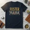 Foster Mama text with leopard print on a dark t-shirt, designed for foster parents