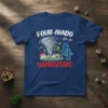 Four-Nado Warning 4th Birthday Tornado T-Shirt design featuring a tornado graphic and the number 4