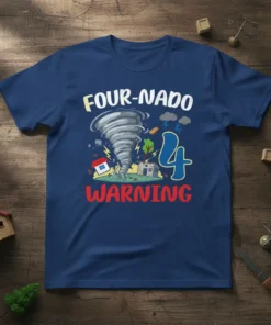 Four-Nado Warning 4th Birthday Tornado T-Shirt design featuring a tornado graphic and the number 4