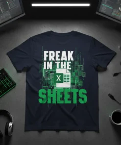 Freak in the Sheets t-shirt design with Excel icon and binary code graphics