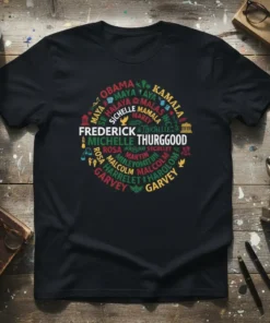Frederick Michelle Thurgood Obama text design featuring creative typography on quality t-shirt
