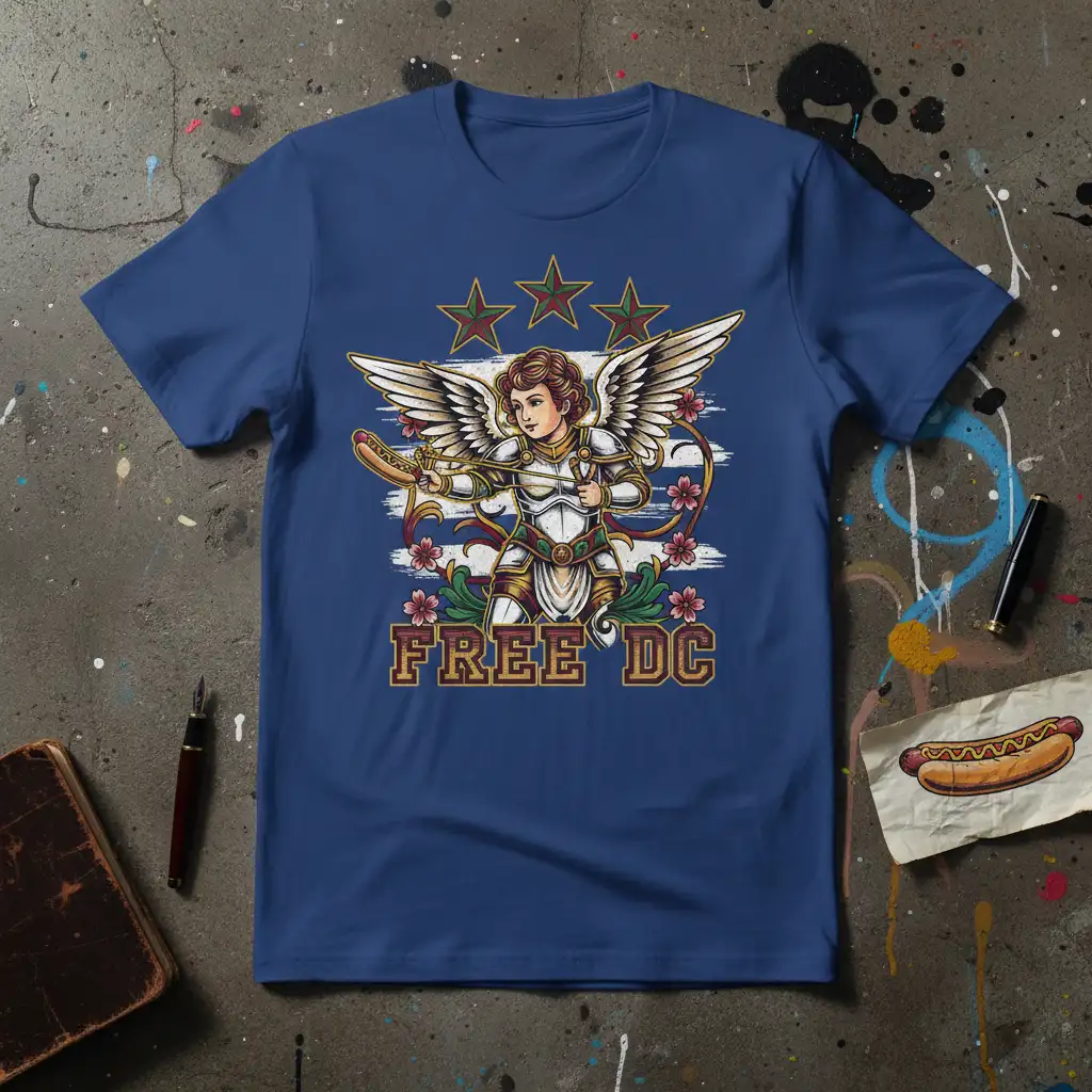 FREE DC text and winged angel graphic on a patriotic t-shirt design