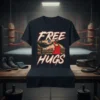 Free Hugs t-shirt design with two Lucha Libre wrestlers in a ring, humorous graphic tee