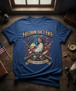 Freedom Isn't Free Est. 1776 United States of America t-shirt with eagle, guns, and American flag bandana