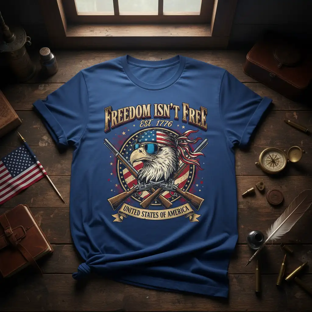 Freedom Isn't Free Est. 1776 United States of America eagle design with rifles and flag bandana