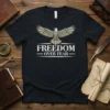 Black t-shirt with Freedom Over Fear text and a detailed eagle graphic in white and gold