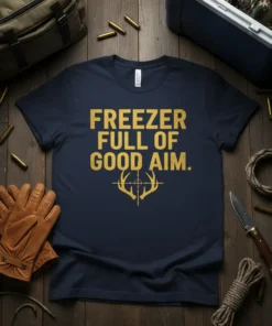 FREEZER FULL OF GOOD AIM. eye-catching graphic design printed on comfortable cotton t-shirt