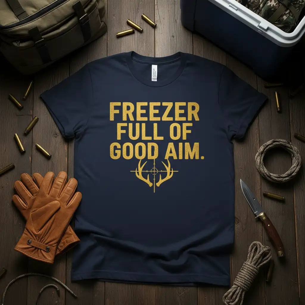 FREEZER FULL OF GOOD AIM. creative illustration printed on soft premium material creating a standout t-shirt