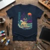French Bulldog Surfing Synthwave bold graphic design printed on comfortable cotton t-shirt