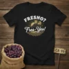 FRESNO? Fres-Yes! t-shirt with vintage grape vineyard graphic and sunburst design