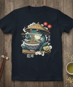 Frog Eating Ramen Japanese Noodles stylish graphic design printed on comfortable cotton t-shirt