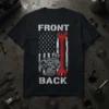 Front Back T-Shirt with engine graphic, red wrench, and distressed American flag design