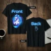 Front Back Neon Unicorn T-Shirt design with glowing blue unicorn graphic on front and minimalist unicorn outline on back