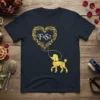 F&S2 Poodle Heart Design T-Shirt featuring a golden poodle silhouette connected to an ornate golden heart graphic