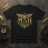 Black t-shirt with gold FUAH eagle emblem design, featuring stylized wings and sunburst pattern
