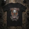 Fuck Around & Find Out skull t-shirt with glowing red eyes and crossed pistons graphic