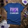 Fuck Cancer T-Shirt with purple ribbon and distressed text, designed for cancer awareness and support