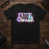 Black t-shirt with bold "FUCK CANCER" text and a colorful lotus flower graphic, symbolizing strength and awareness