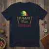 FULANI From SENEGAL text with country map graphic and wooden flutes on navy t-shirt