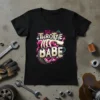 Full Throttle Babe text design with a hand gripping a motorcycle throttle and a tire graphic, vibrant pink and blue
