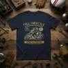 Vintage "Full Throttle International Championship Spirit of Freedom" t-shirt design with a classic motorcycle rider graphic and EST. 1947 detail