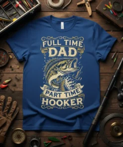 Full Time Dad Part Time Hooker fishing t-shirt with bass graphic