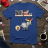 Blue t-shirt with "Full Of Hot Air" text in patriotic font and a cartoon donkey expelling Donald Trump's face