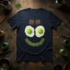 Funny Egg Bacon Smile T-Shirt design featuring a smiley face made of fried eggs, bacon, and clover symbols