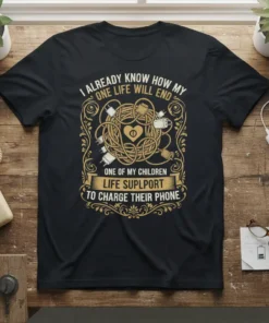 T-shirt with the quote "I ALREADY KNOW HOW MY ONE LIFE WILL END ONE OF MY CHILDREN LIFE SUPLPORT TO