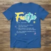 Funtie definition t-shirt with colorful text explaining 'fun aunt', 'like a mom, only cooler', and 'shenanigans'