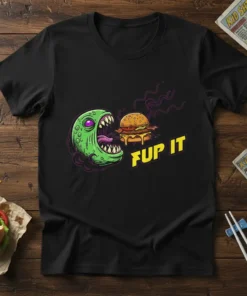 FUP IT funny monster eating a burger graphic t-shirt design