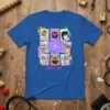 Furby 1998 T-Shirt featuring a collage of vintage Furby faces around a colorful swirl graphic