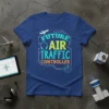 Future Air Traffic Controller text with airplane and radar graphic on a blue t-shirt