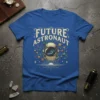 Future Astronaut text with astronaut helmet graphic and planets design on a blue t-shirt