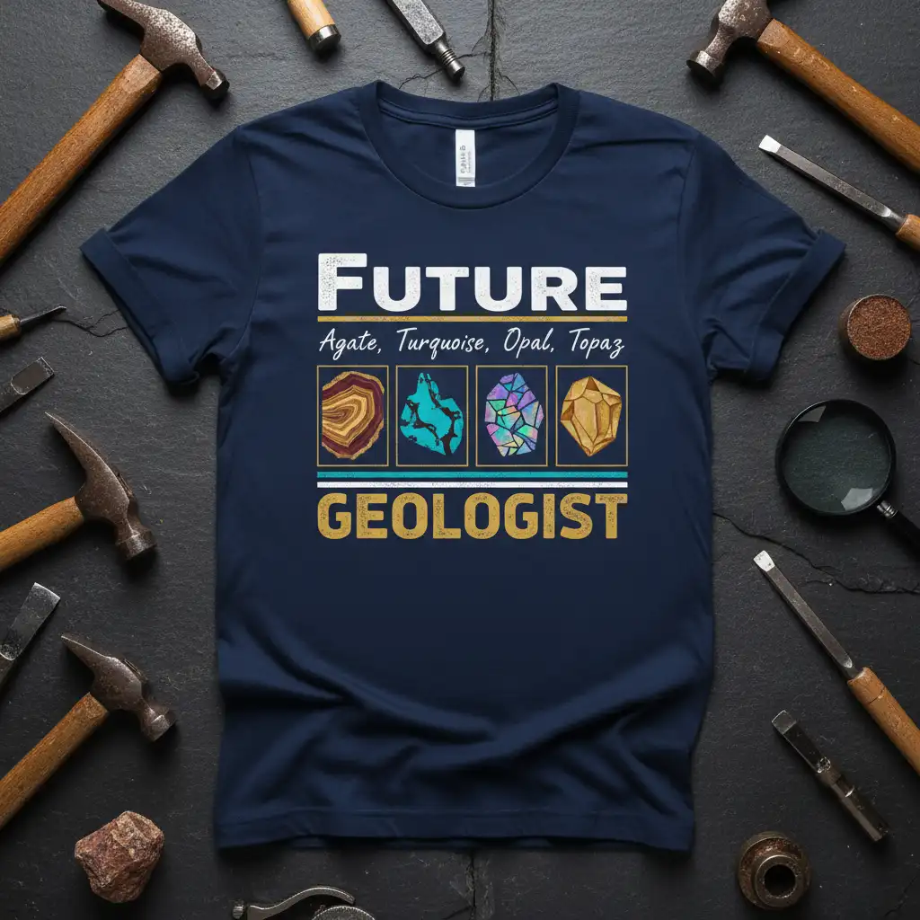 Future Geologist Agate Turquoise Opal Topaz stylish graphic printed on comfortable cotton fabric creating a standout t-shirt