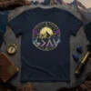 G > ALL Christian T-Shirt with mountain graphic and circular celestial design, navy blue tee