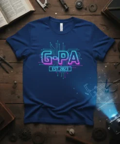 G-PA EST. 2023 graduation t-shirt with neon circuit board design and year 2023