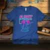 G.O.A.T G.O.O.T baseball player graphic tee in retro neon style, goat wearing baseball uniform batting